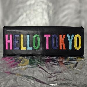 Kate Spade Zena Hello Tokyo Colorful Clutch Purse Black Leather Chain strap